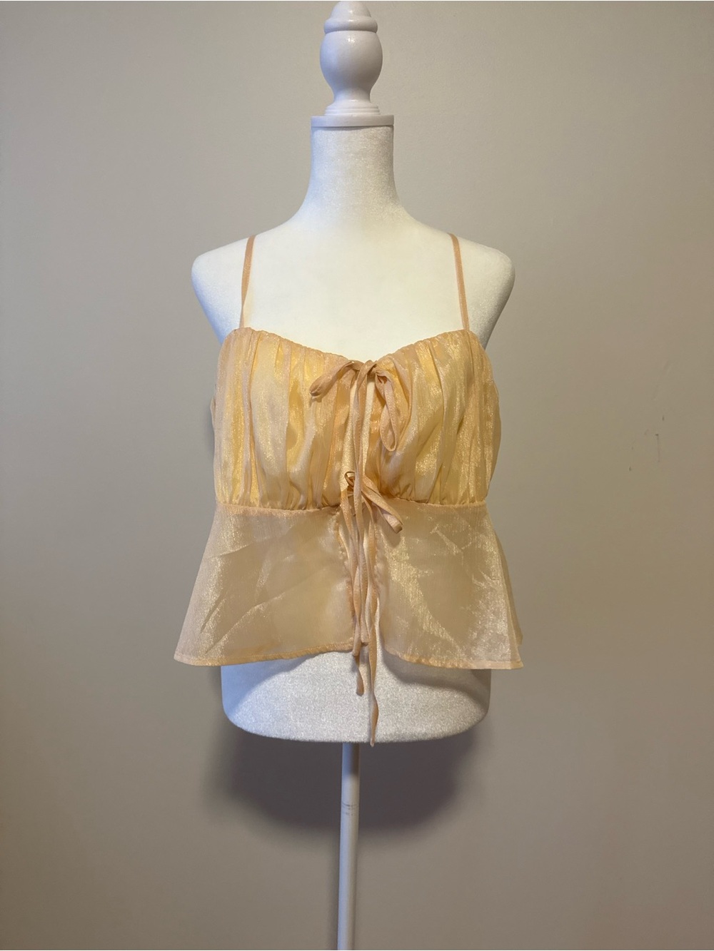 Chocolate Pale Yellow Sheer Tie-Front Camisole